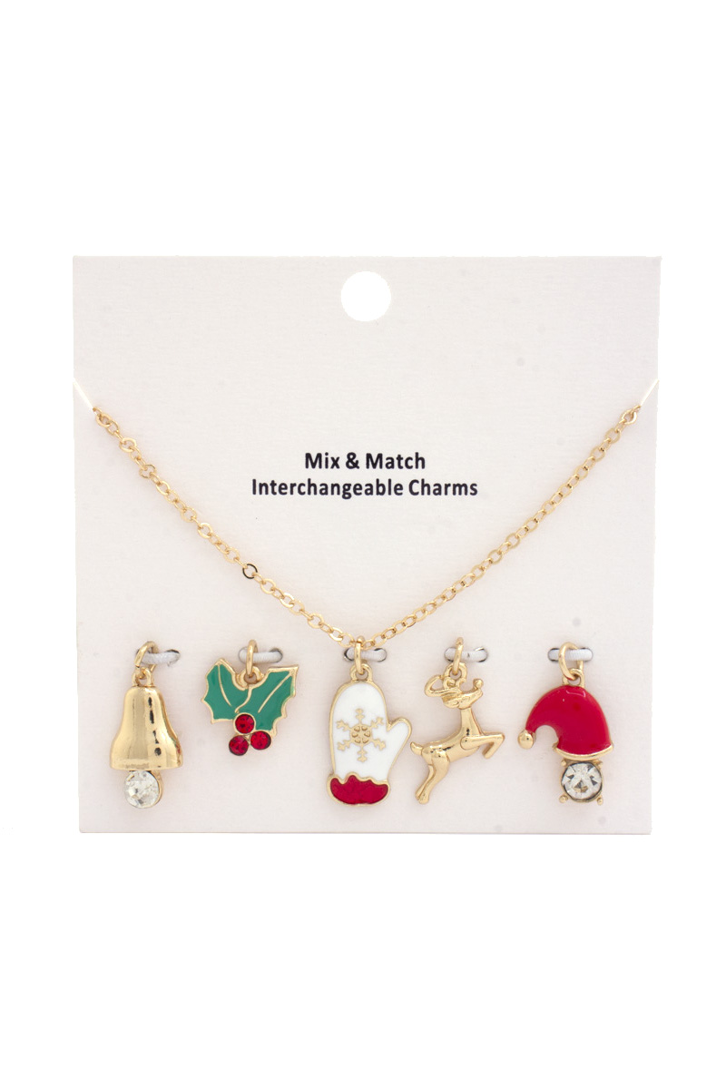 CHRISTMAS MITTEN INTERCHANGEABLE CHARM NECKLACE