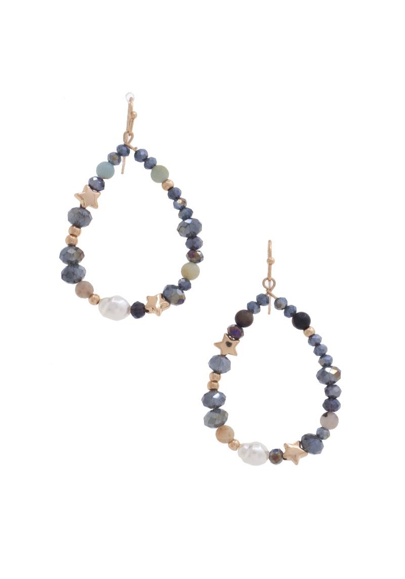 STAR PEARL BEAD TEARDROP DANGLE EARRING