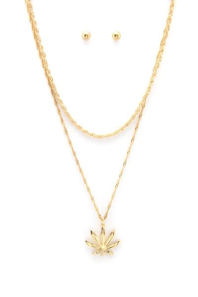 CANNABIS LEAF PENDANT LAYERED NECKLACE