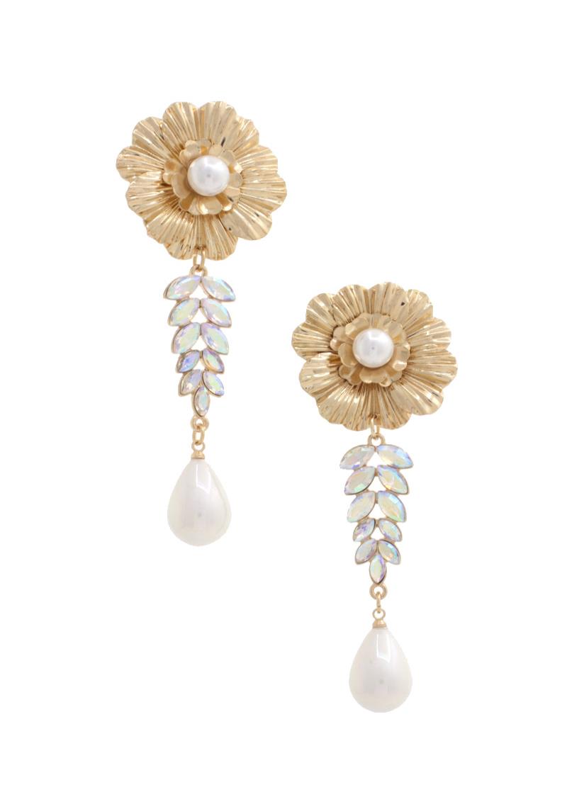 FLOWER MARQUISE SHAPE PEARL DANGLE EARRING
