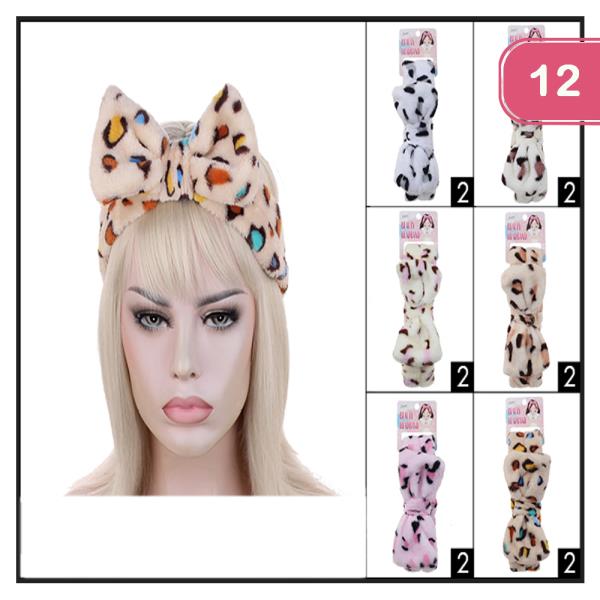 LEOPARD RIBBON BOW SPA HEADBAND (12 UNITS)