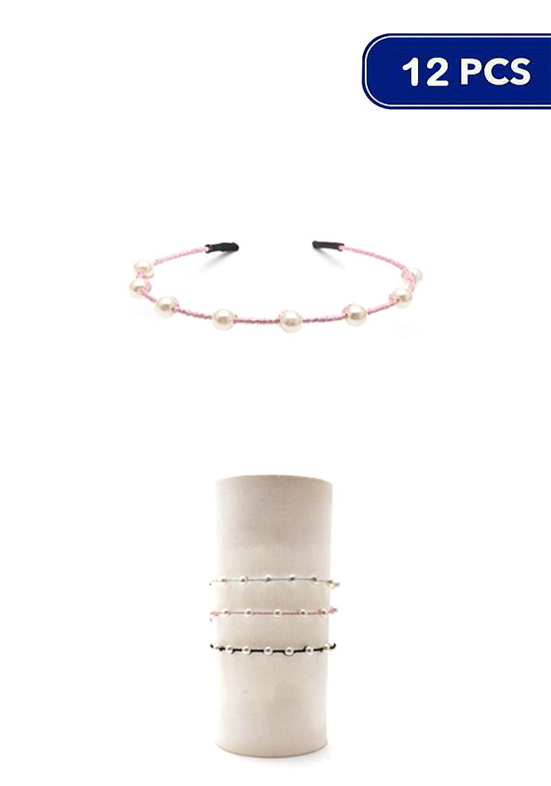 MULTI PEARL PATTERN HAIR HEADBAND (12 UNITS)