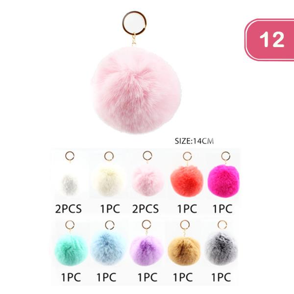 COLORED SOFT POM POM KEY CHAIN (12 UNITS)