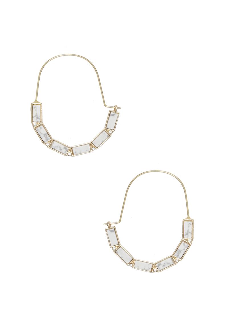 METAL NARURAL STONE HOOP EARRING