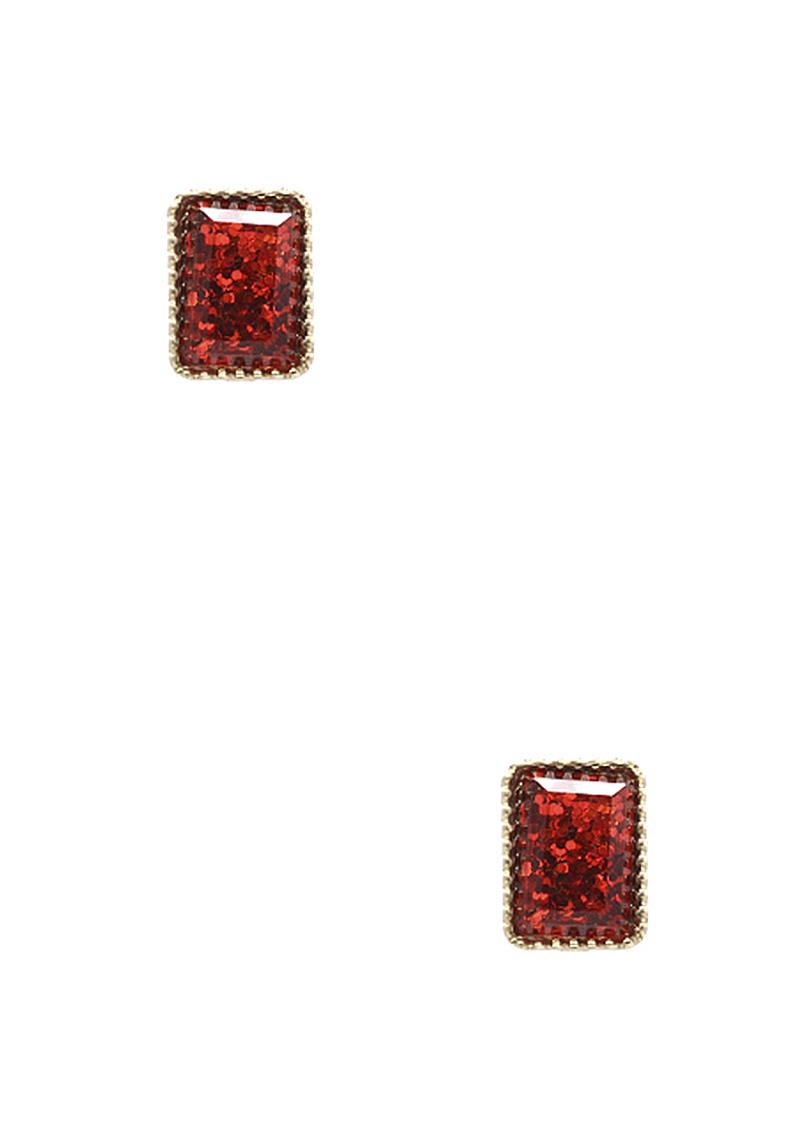 FASHION SQUARE STONE GEM METAL EARRING