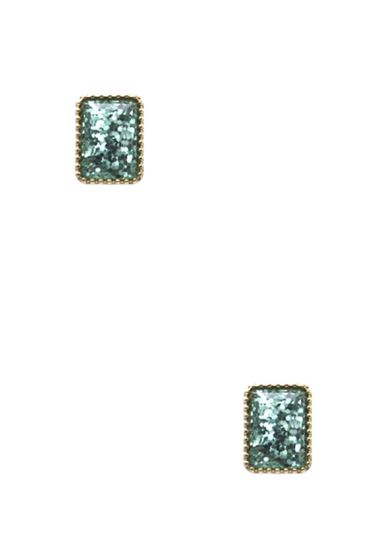 FASHION SQUARE STONE GEM METAL EARRING