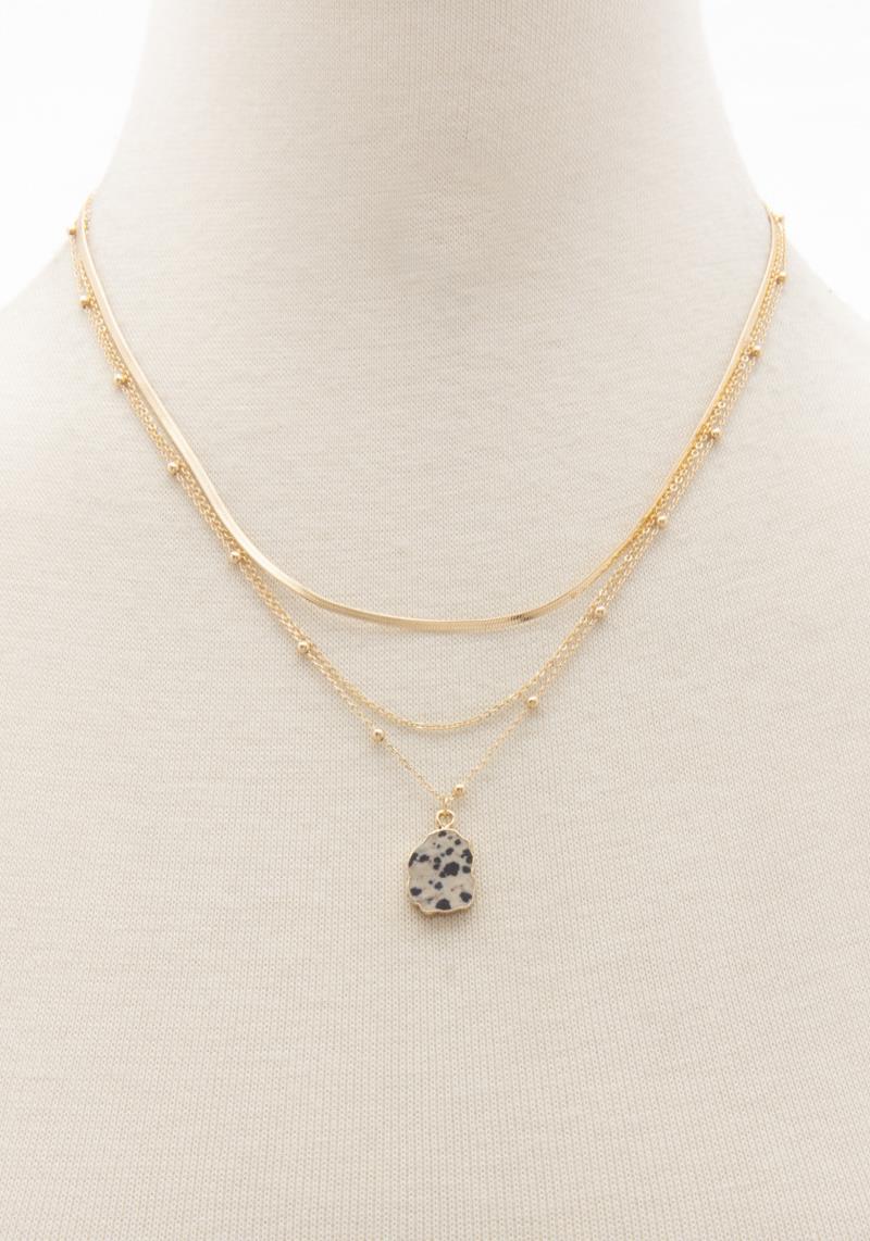 3 LAYERED NATURAL STONE PENDANT NECKLACE