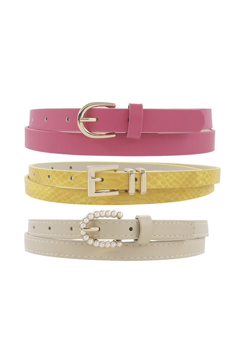 MIXED BUCKLE SKINNY TRIO BELT SET WITH MONO SNAKE