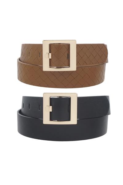 WOVEN & SOLID DUO SQUARE BUCKET BELT