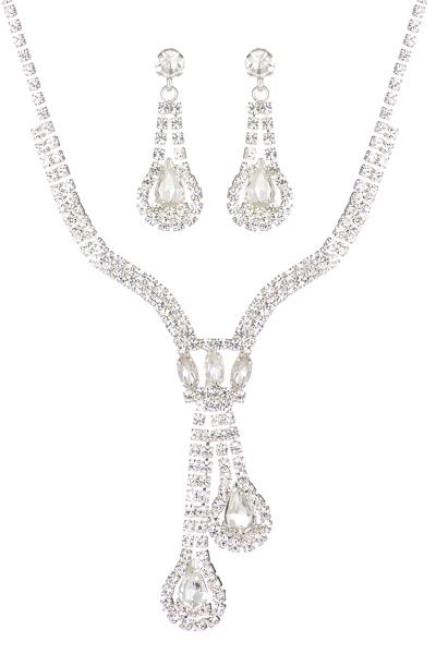 RHINESTONE DOUBLE TEARDROP NECKLAC EARRING SET