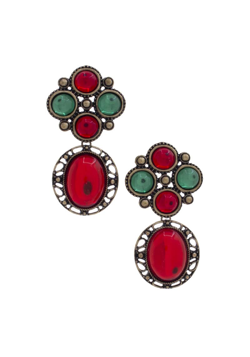 ROUND GEMS POST DANGLE EARRING