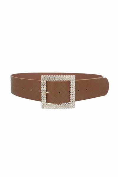 ROUND RHINESTONE SQUARE BUCKLE WEAVE BELT