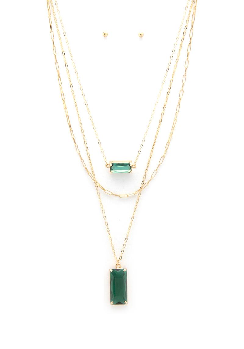 CRYSTAL OVAL LINK LAYERED NECKLACE