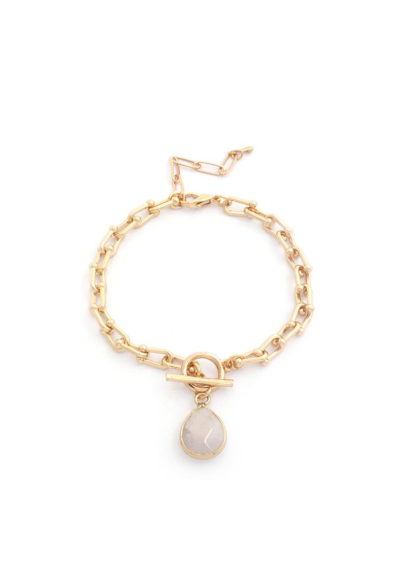 TEARDROP STONE U  LINK TOGGLE CLASP BRACELET