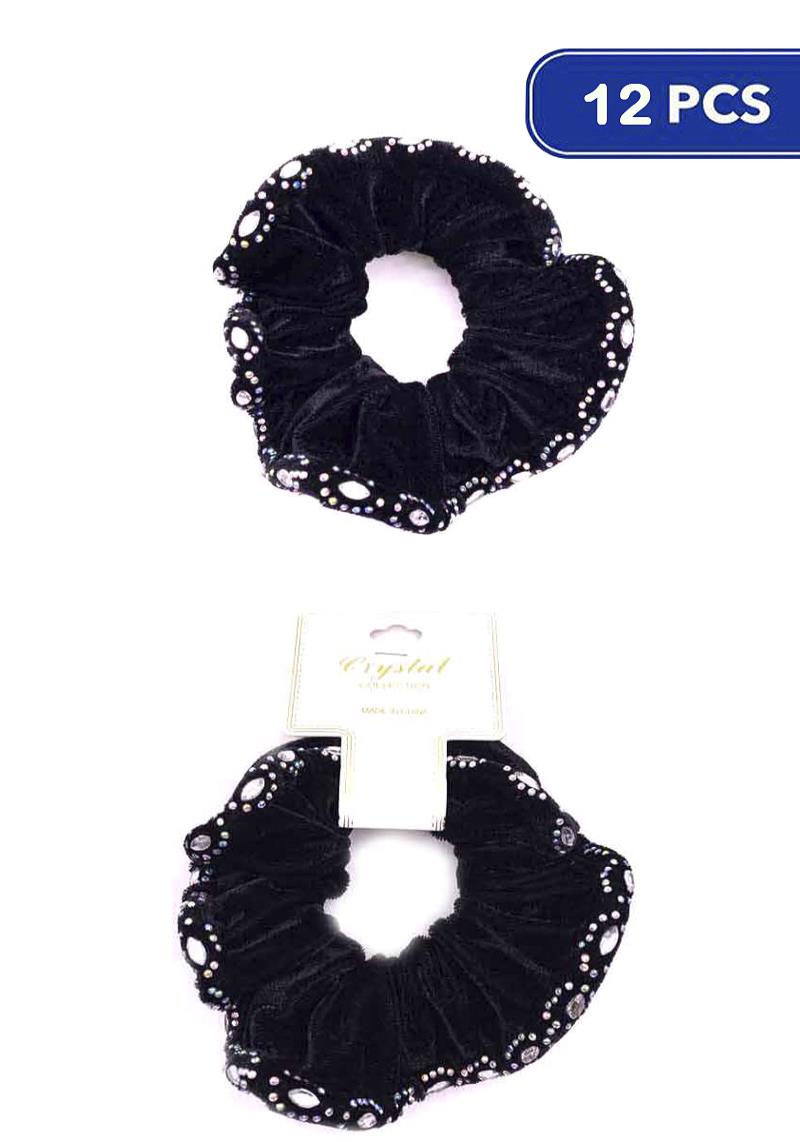 FASHION VELVET STONE HAIR SCRUNCHIES (12 UNITS)