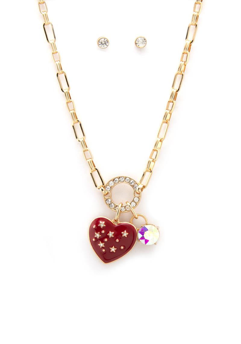 HEART CHARM SQUARE LINK NECKLACE