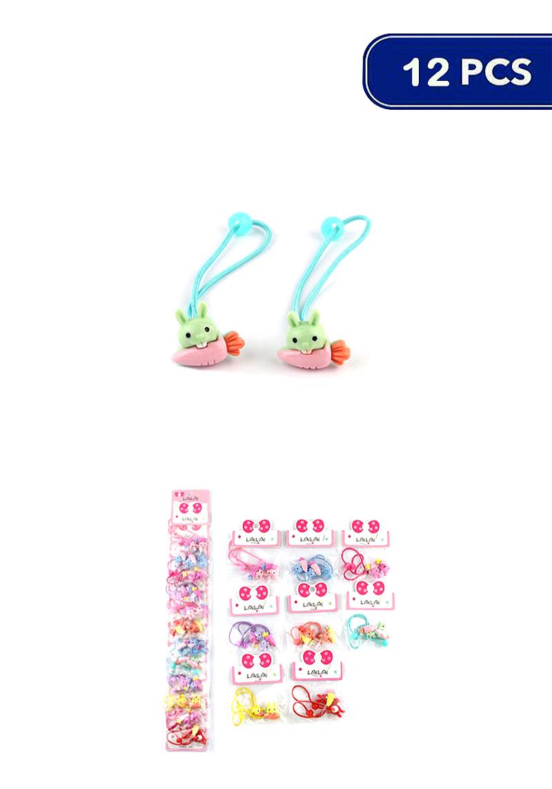 CUTE BUNNY CARROT 2 PC HAIR TIE BAND SET (12 UNITS)