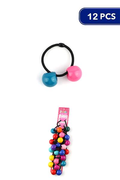CHIC COLORED BEAD HAIR TIE BAND (12 UNITS)