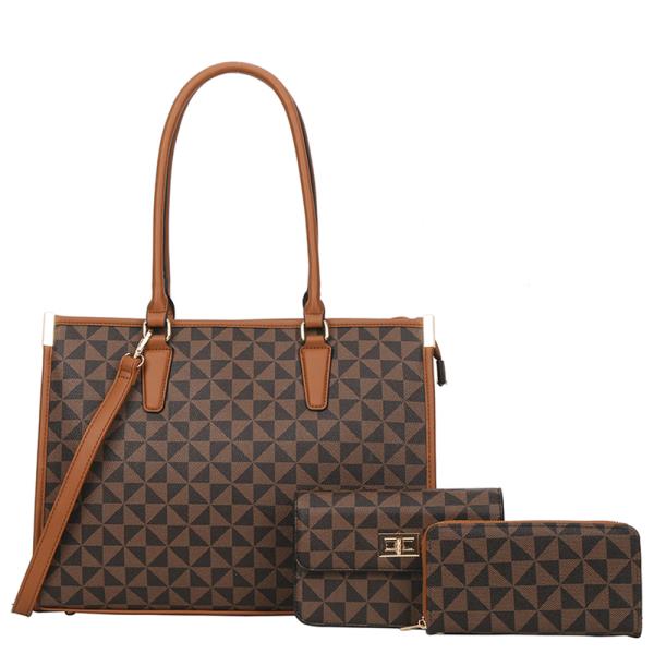 3IN1 MONOGRAM TOTE BAG WITH MATCHING CLUTCH AND WALLET SET