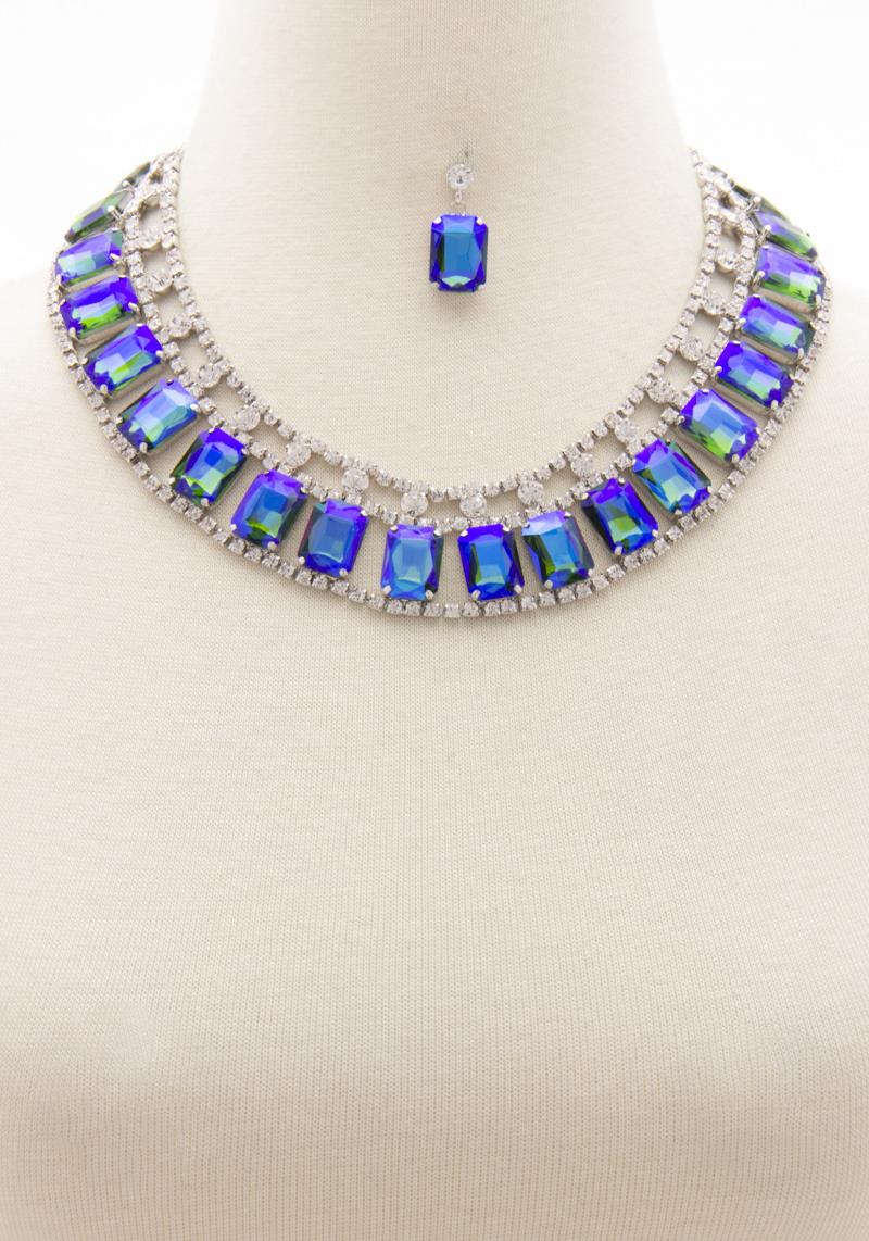 SQUARE RHINESTONE BIB NECKLACE