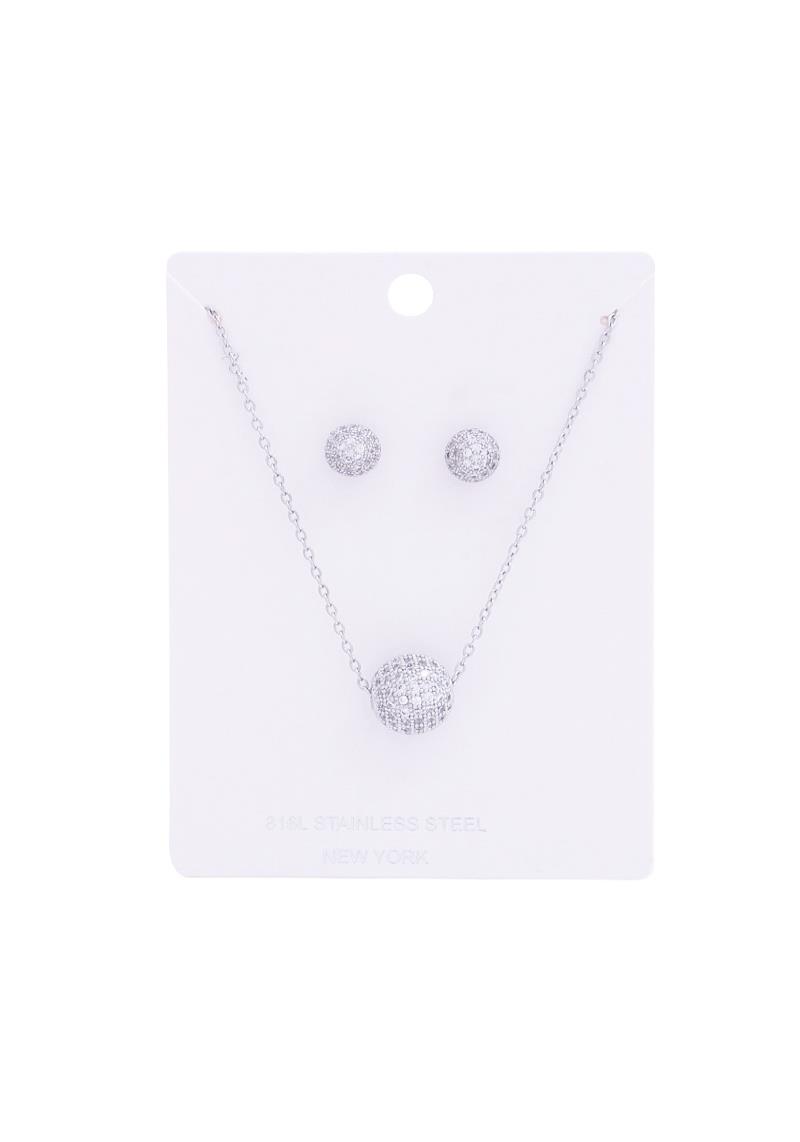 RHINESTONE BALL STAINLESS STEEL NECKLACE