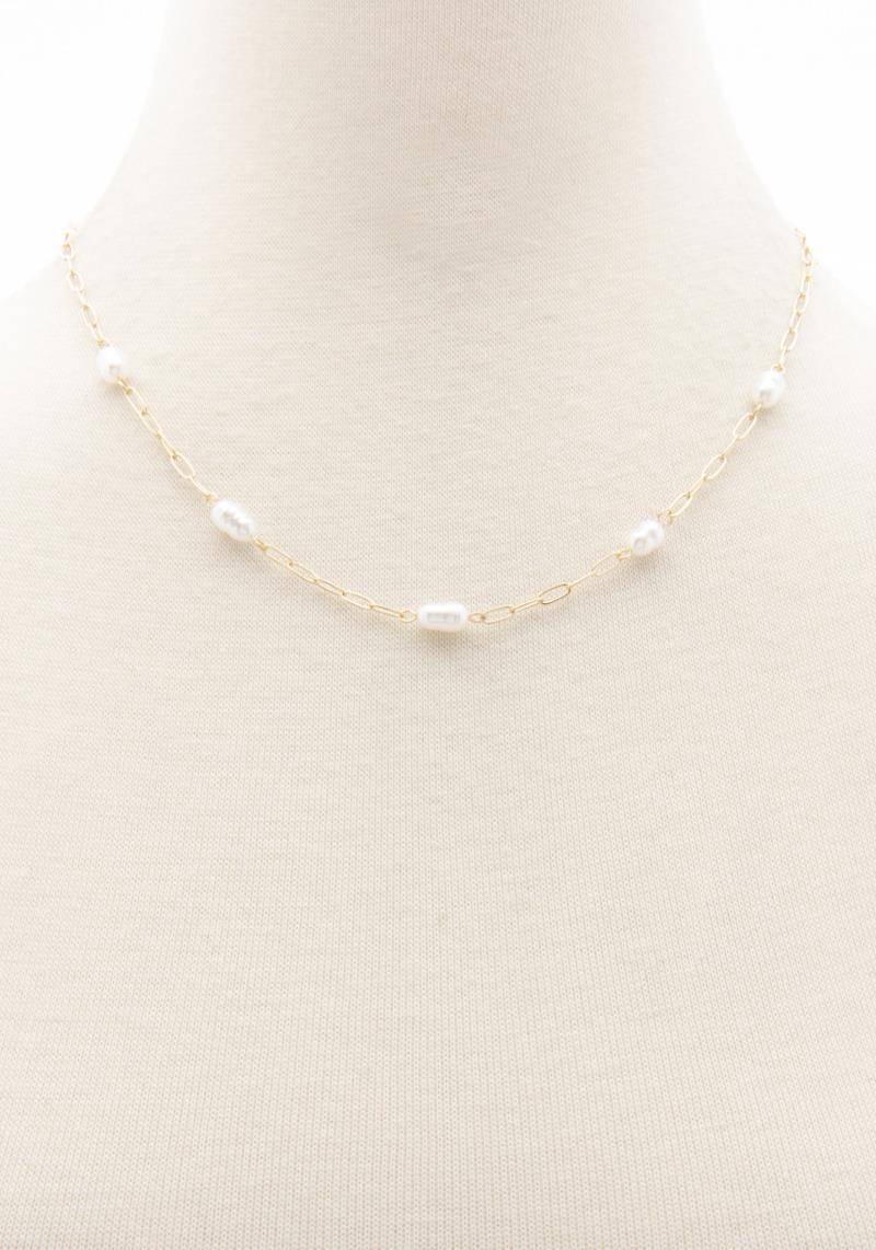 PEARL OVAL CHAIN STATION NECKLACE