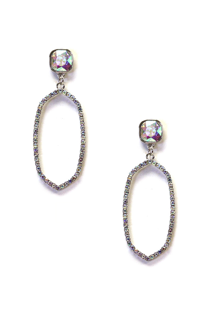 RHINESTONE HEXAGON DANGLE EARRING