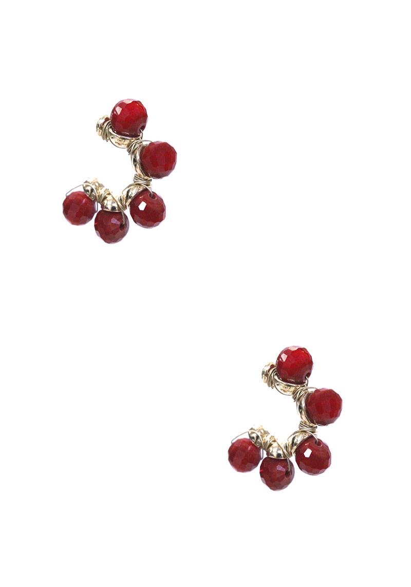 CRYSTAL BEAD METAL WIRE WRAPPING HOOP EARRING