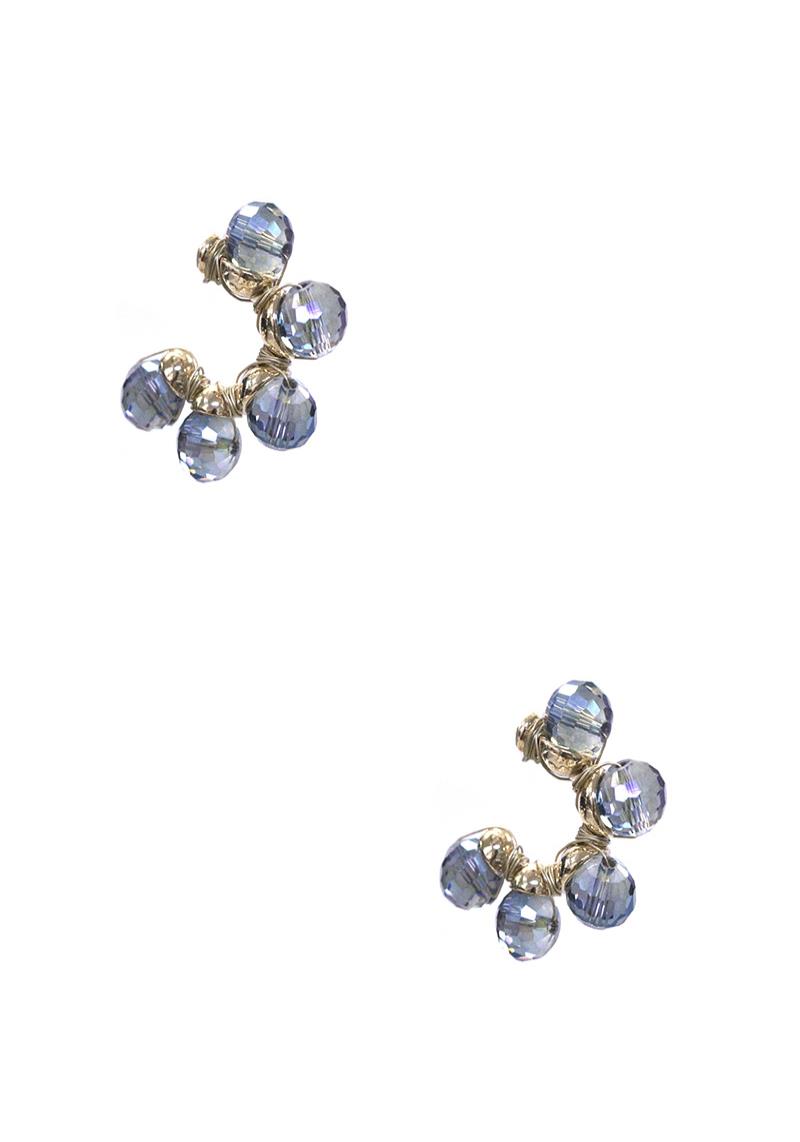 CRYSTAL BEAD METAL WIRE WRAPPING HOOP EARRING