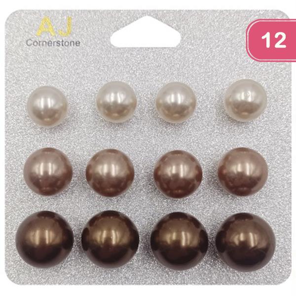 FASHION PEARL STUD EARRING 6 PAIR SET (12 UNITS)