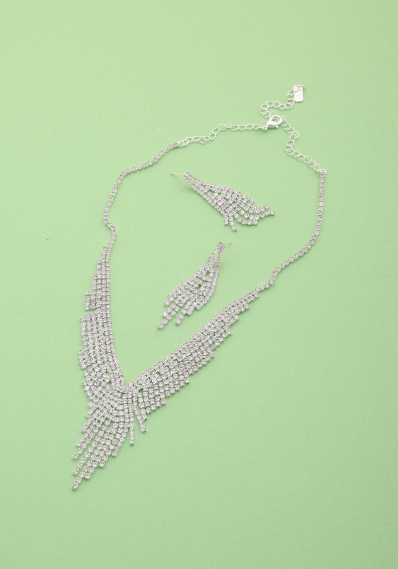 V SHAPE RHINESTONE BRIDAL NECKLACE