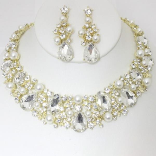 TEARDROP PEARL RHINESTONE BRIDAL NECKLACE