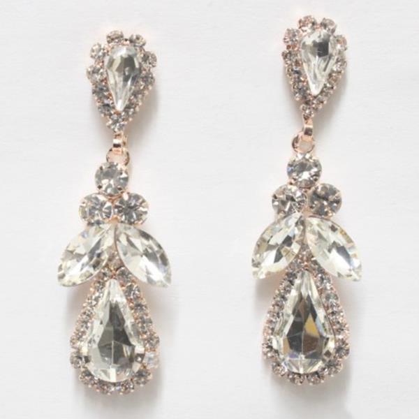 DOUBLE TEARDROP LEAF RHINESTONE EARRING