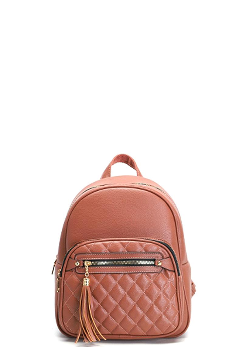 FASHION SMOOTH QUILT FRONT TASSEL DESIGN BACKPACK