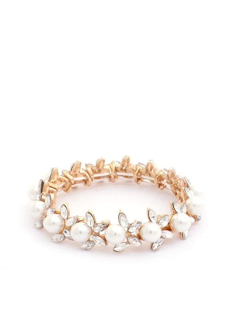 FLOWER PATTERN RHINESTONE PEARL BRACELET