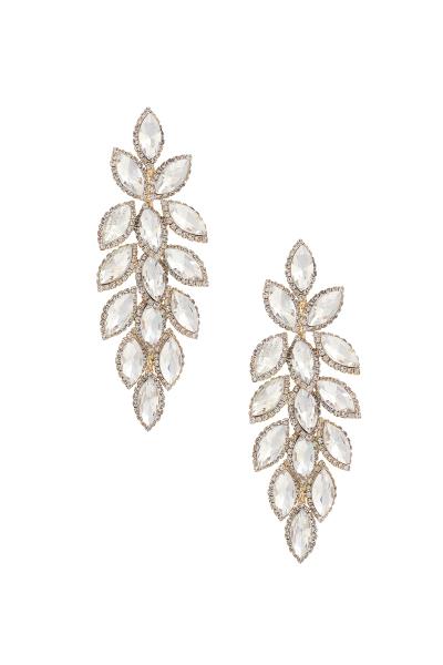 LEAF PATTERN RHINESTONE DANGLE EARRING