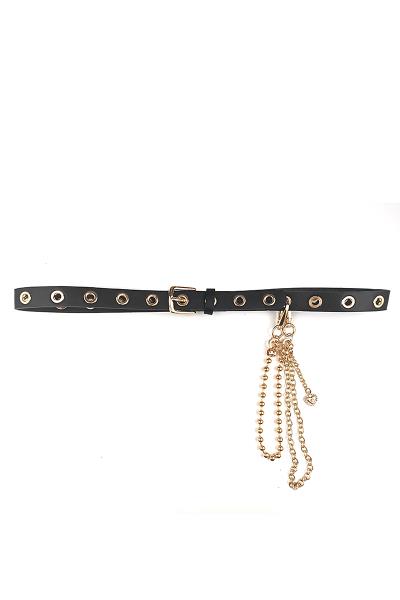 STYLISH OPEN CIRCLE STUD BEAD CHAIN DANGLE BUCKLE BELT