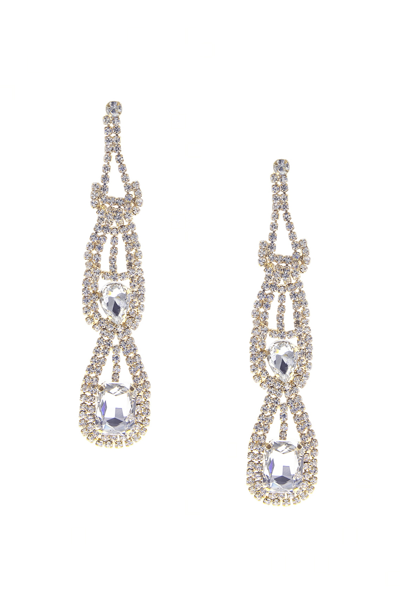 RHINESTONE RECTANGLE DROP BIG EARRING