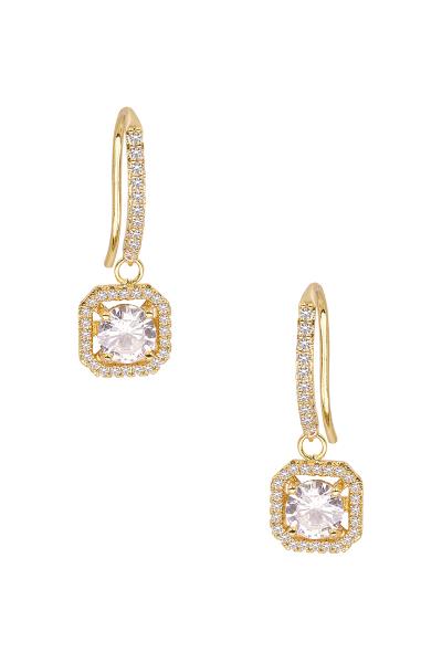 CUBIC ZIRCONIA SQUARE HALO FISH HOOK EARRING