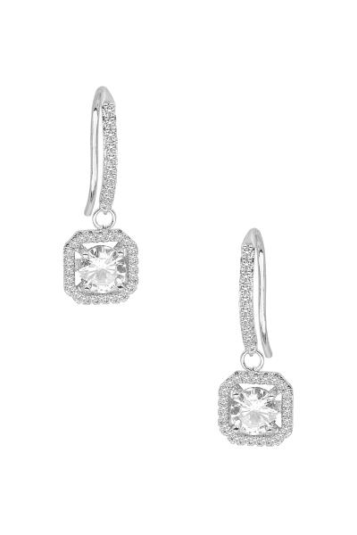 CUBIC ZIRCONIA SQUARE HALO FISH HOOK EARRING