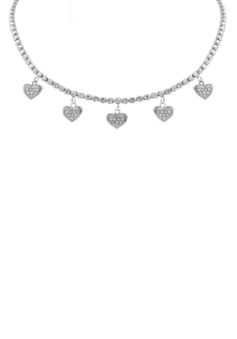 RHINESTONE 5 HEART CHOKER NECKLACE