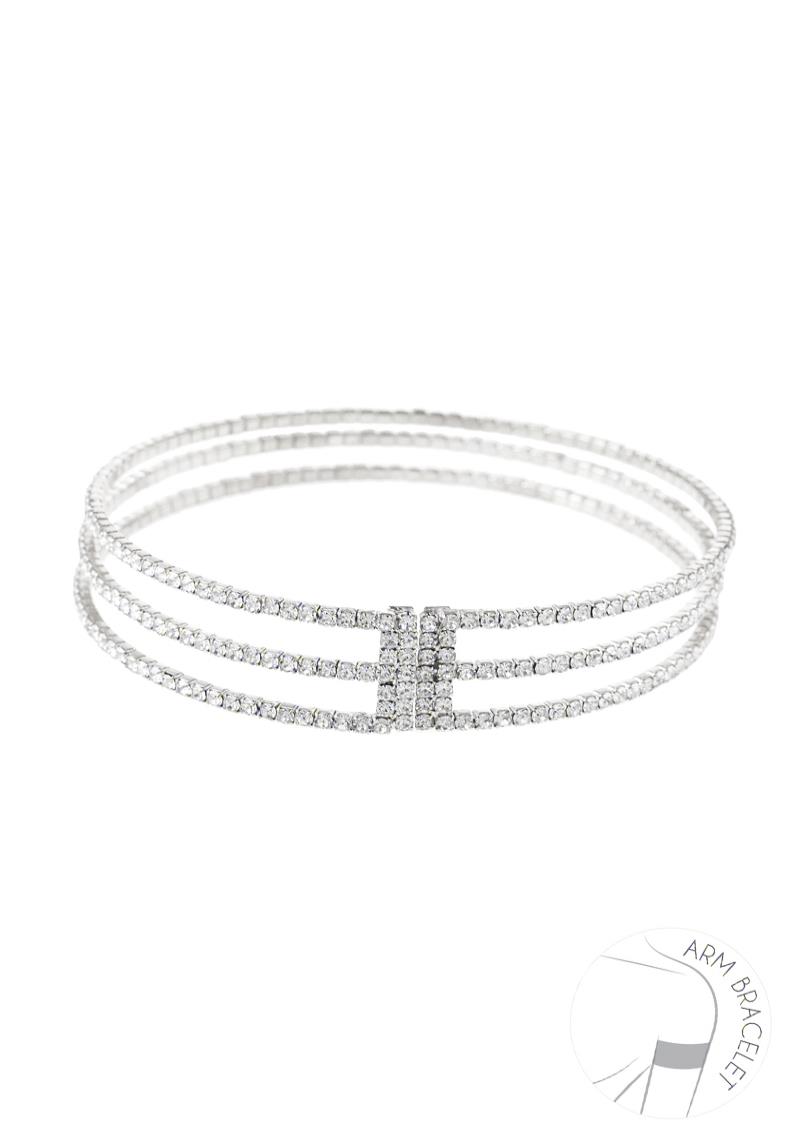 RHINESTONE 3 ROW MESH WIRE ARM CUFF BRACELET