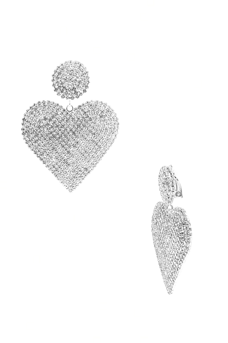 RHINESTONE HEART SHAPE DROP CLIP EARRING