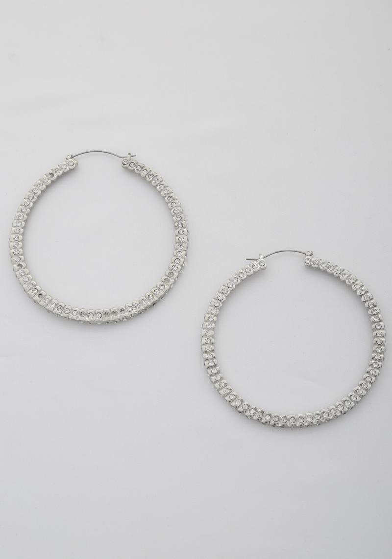RHINESTONE METAL HOOP EARRING