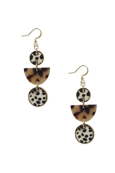 LEOPARD HAIR CLAF DOUBLE ROUND DANGLE EARRING