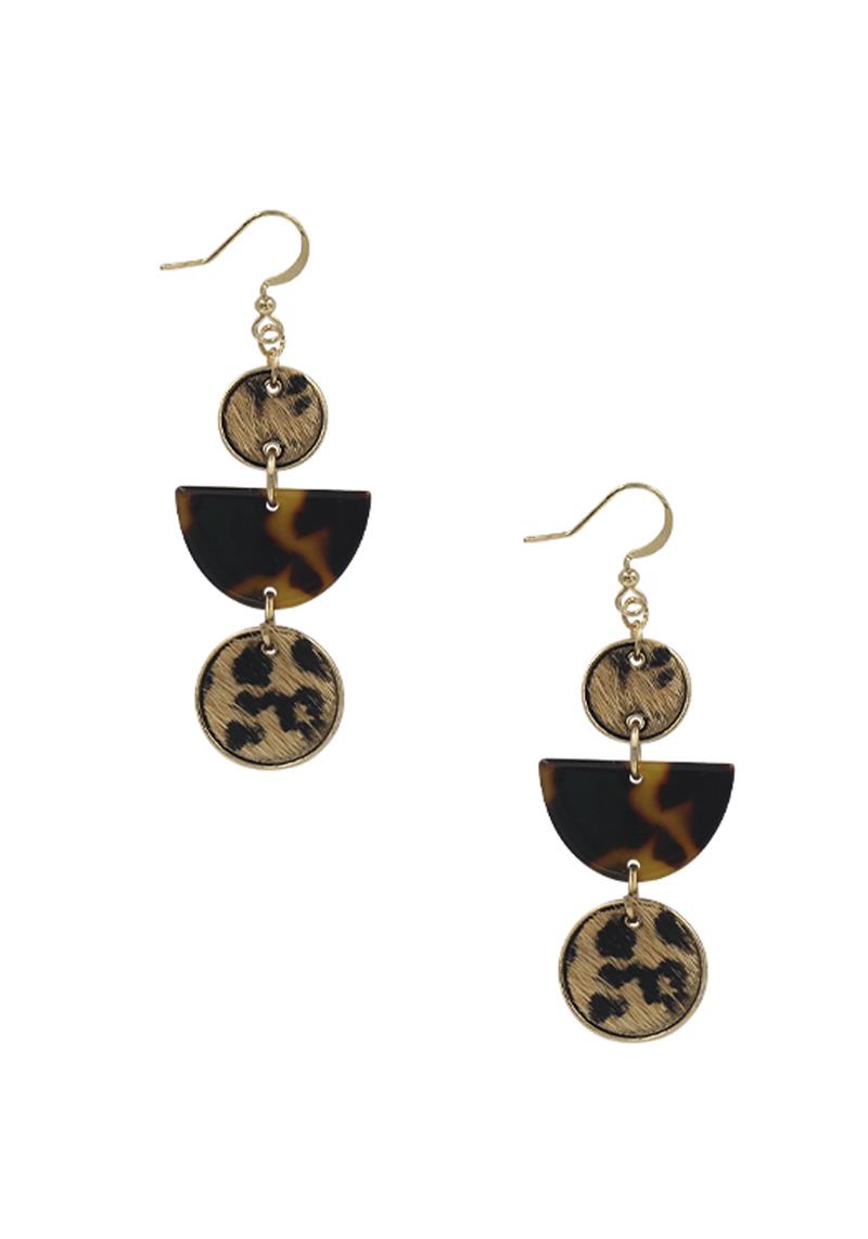 LEOPARD HAIR CLAF DOUBLE ROUND DANGLE EARRING