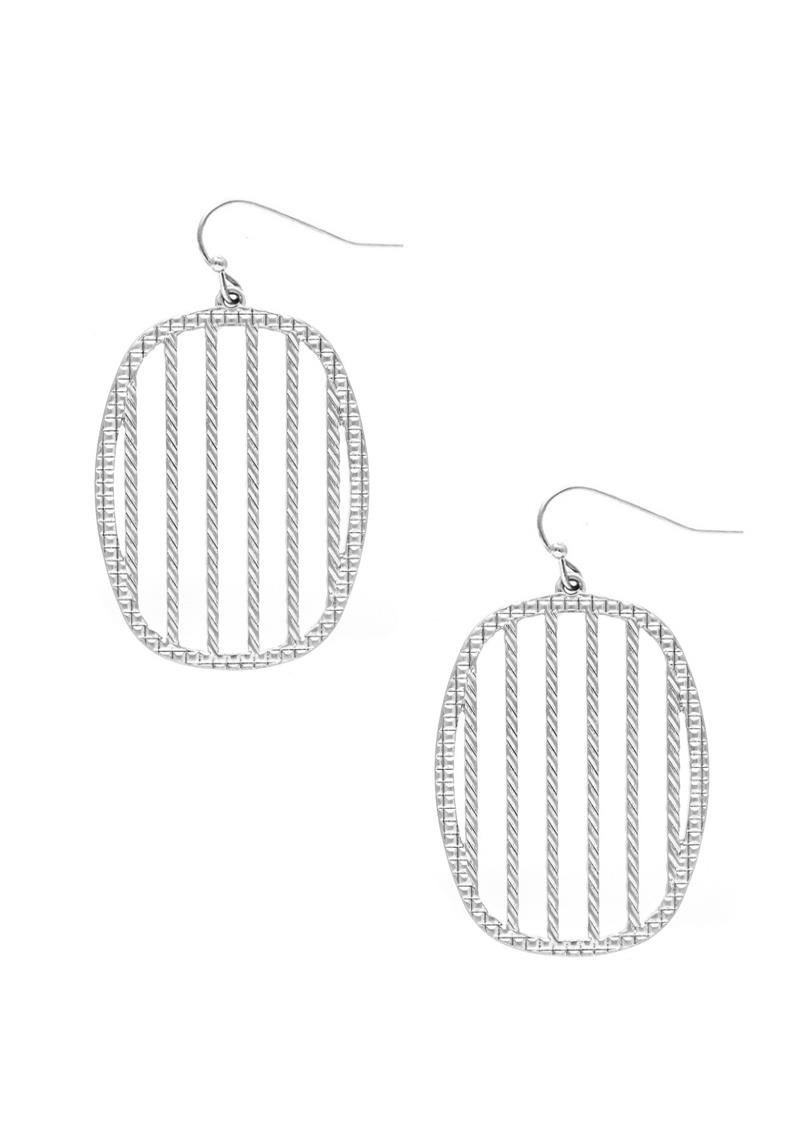 METAL STRIPE ROUND DANGLE EARRING
