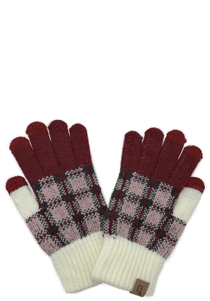 PLAID KNIT TOUCH GLOVES