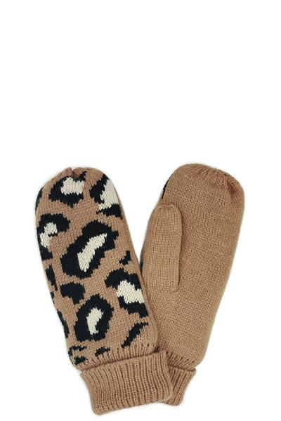 LEOPARD MITTENS WITH FLEECE LINING GLOVES