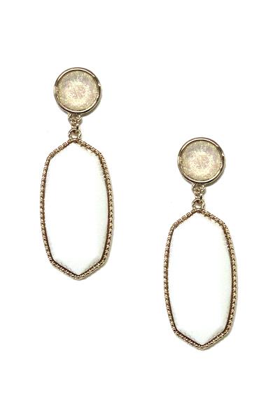 ROUND COLOR GLITTER RESIN HEXAGON DANGLE EARRING